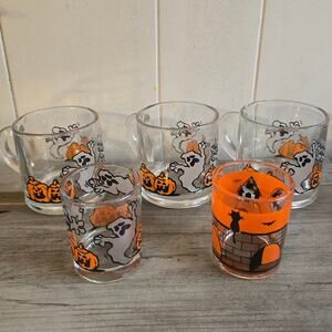 Vintage Luminarc Halloween Glass Mugs & Votive Holders